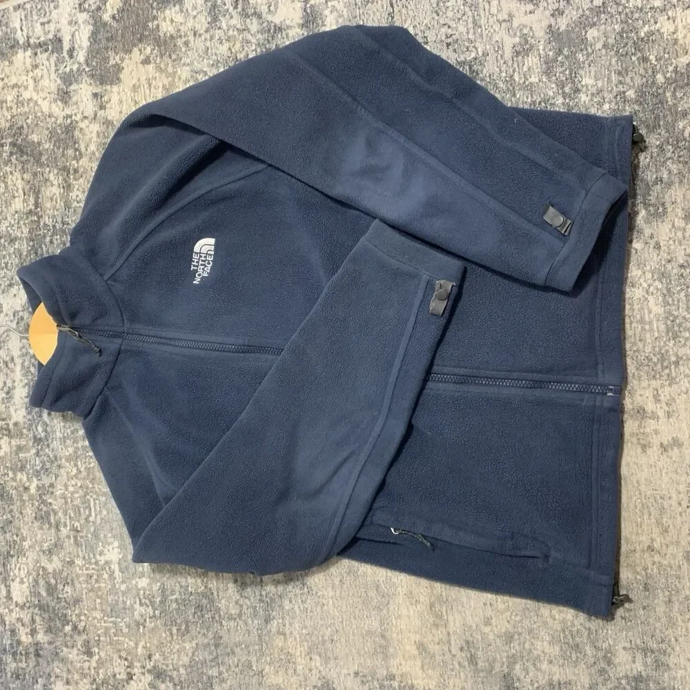 The North Face Mens Navy Blue Fleece Zippered Pockets Size Small